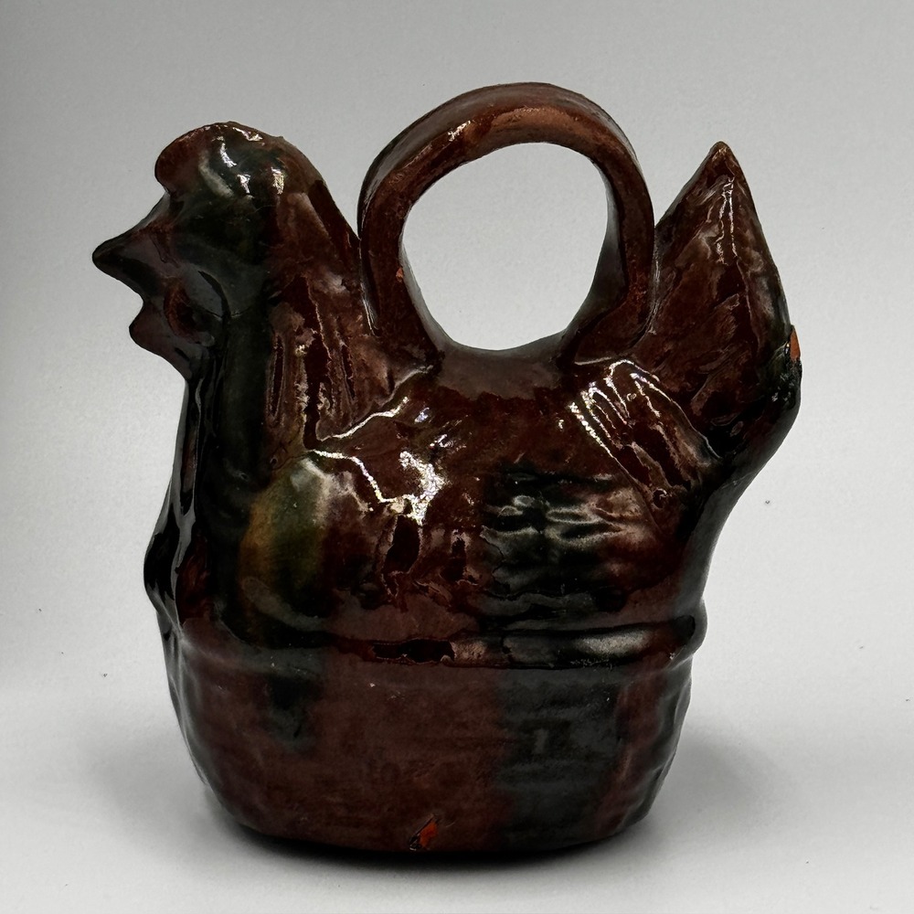 Vintage Folk Artโ Pottery Chicken Hen Coin Bank Brown Glazed Ceramic Farmhouse